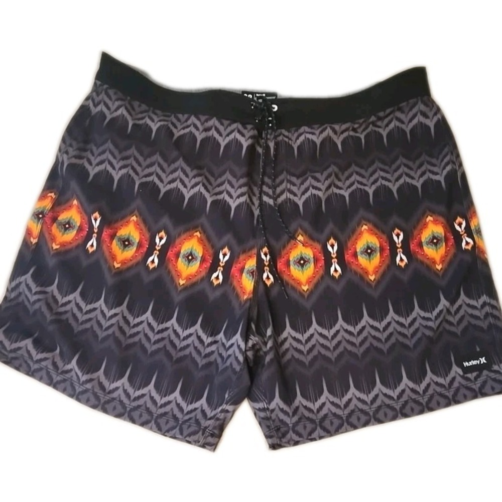 Hurley Phantom Board Shorts Men's XL Black Aztec Tribal Print 19" Length Stretch